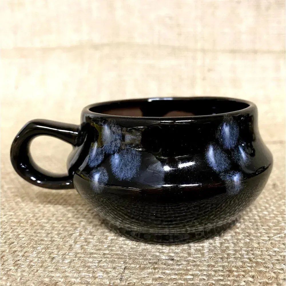 Vintage Black Glazed Squat Red Clay Teapot Set Hand Made